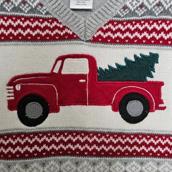 Gymboree Boys Fairisle Truck Sweater Vest Size 5T Christmas Gray Red 100% Cotton - Picture 4 of 6